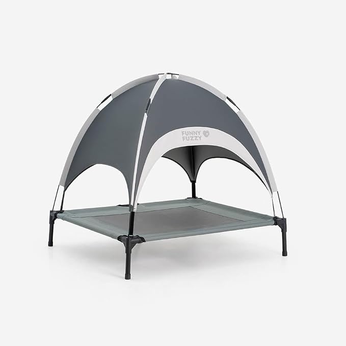 Outdoor Elevated Dog Bed with Canopy for Medium Dog, 36" Grey | Portable Raised Camping Pet Cot Hammock,Breathable Teslin Mesh,Weather Resistant,For Medium Pet Up to 55 lbs,Easy to Assemble