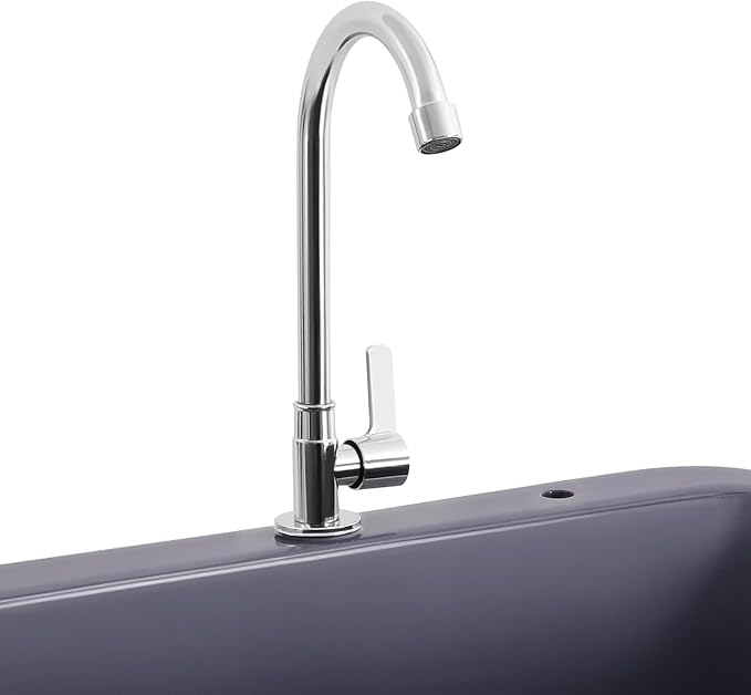 Freestanding Plastic Utility Sink with Hose Hook Up Gray | 110.23 lbs Load Capacity, 360° Swivel Faucet, Includes Washboard, Bottom Storage Board, Suitable for Garages and Gardens