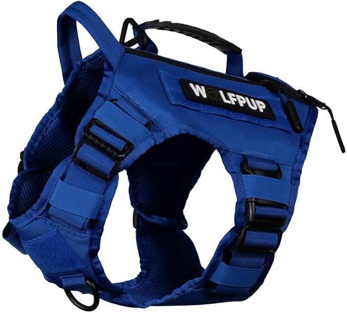WOLFpak Tactical Dog Vest Harness No Pull Breathable (Blue, Large) | Dual Grab Handles, 1000D Nylon, Four-Point Adjustment, MOLLE Attachment Panels, Three Storage Pockets, Metal Alloy Buckles