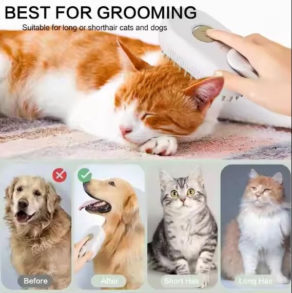 3-in-1 Steam Pet Brush for Cats & Dogs β Self-Cleaning Grooming Comb with Spray Mist, Massage & Shedding, Rechargeable USB, Anti-Static, Foldable Handle β White (WHITE)