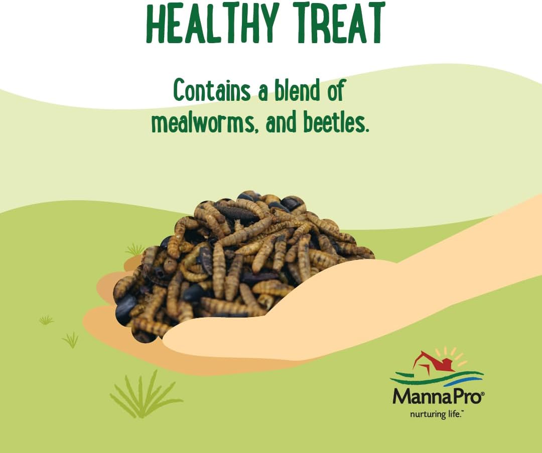 Manna Pro Farmhouse Favorites Beetle Bliss Poultry Treat – Blend of Mealworms and Beetles – All Natural Treat for Chickens, Ducks, Geese, Turkeys, & Guinea Fowl – 45% Protein – 25oz