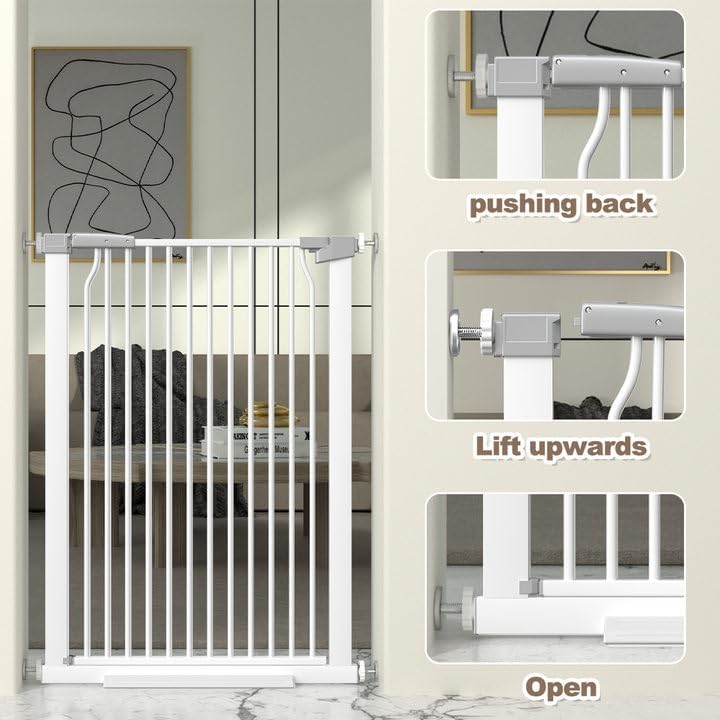 41" Extra Tall Cat Gate for Doorway, 60.3-62.9'' Metal Pet Baby Safe Gate, Extra Wide Pressure Mounted Child Door with Expansion Kit, No Drilling Baby Gate Indoor, No Climb Proof Gate, White