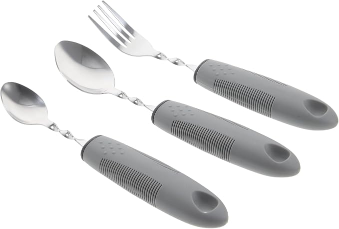 Healifty Adaptive Utensils Set for Elderly Non-Slip Eating Utensils for Weak Grip Lightweight Travel Tableware with 1 Fork and 2 Spoons Easy Clean Daily Use