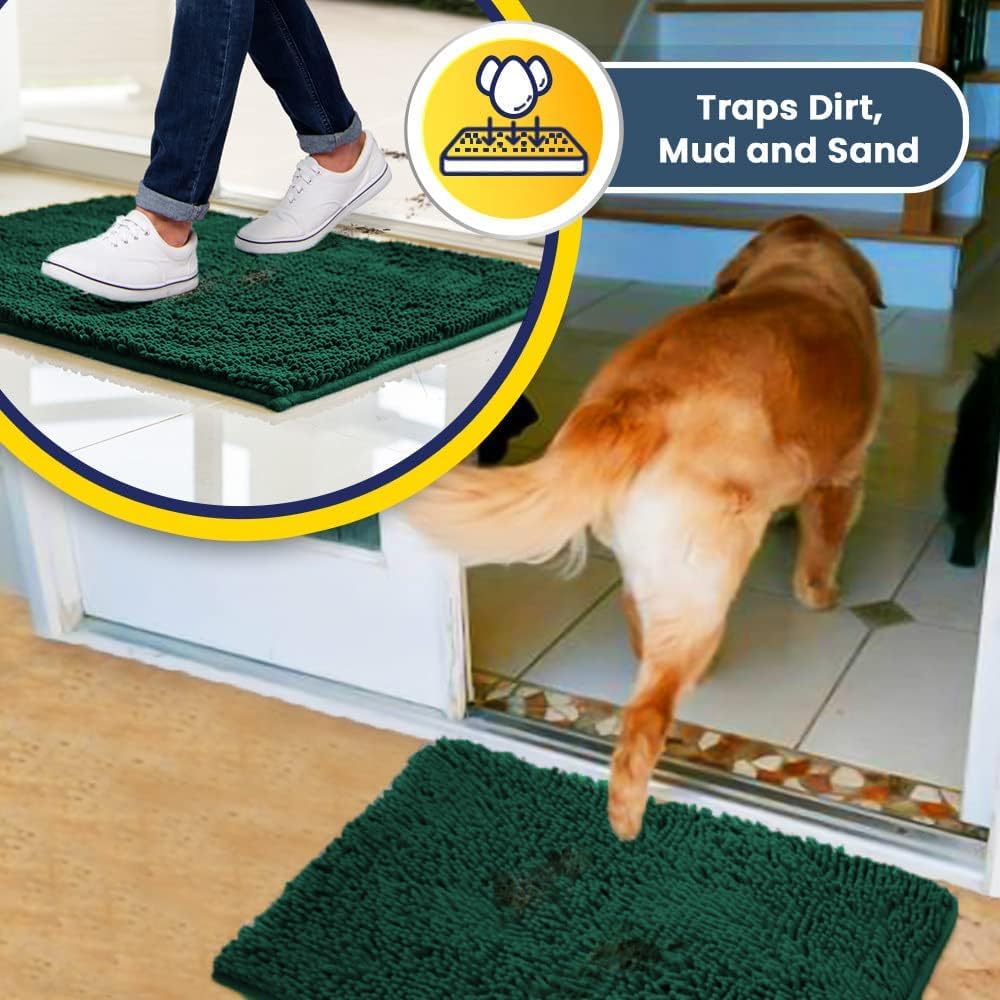 Muddy Mat® Shown on TV – Super Absorbent Door Mat Indoor, Microfiber Quick Dry Chenille Entryway Rug, Non-Slip Front Door Mat, Indoor Mats for Entryway, Machine Washable Pet Rug, Dark Green 36"x60"