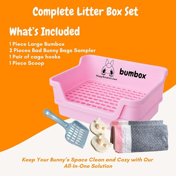 HoppScotch.bun Bumbox Large Rabbit Litter Box, 15.75" Training Cage with Plastic Grid for Small Animals, Indoor/Outdoor, Pink