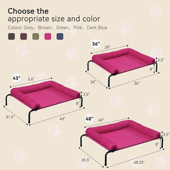 Cooling Elevated Dog Bed, Outdoor Raised Dog Beds, Medium Dogs Cot | Waterproof,W/Breathable Mesh, Pet Cot W/Portable Removable Bolster