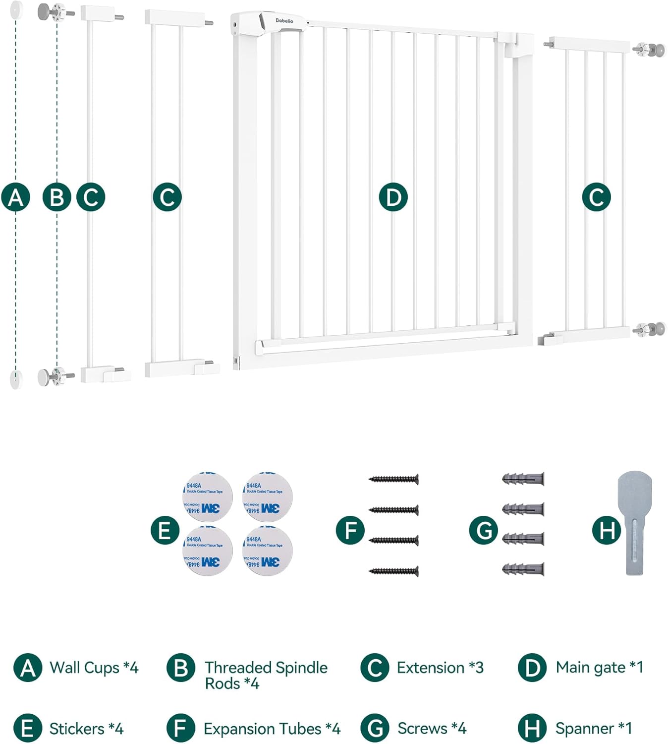 BABELIO 36-57" Extra Wide Baby/Dog Gate, Auto Close with Large Walk Thru Door,Safety for Pet, House, Stairs and Doorways, Pressure Mounted for Chlid, White