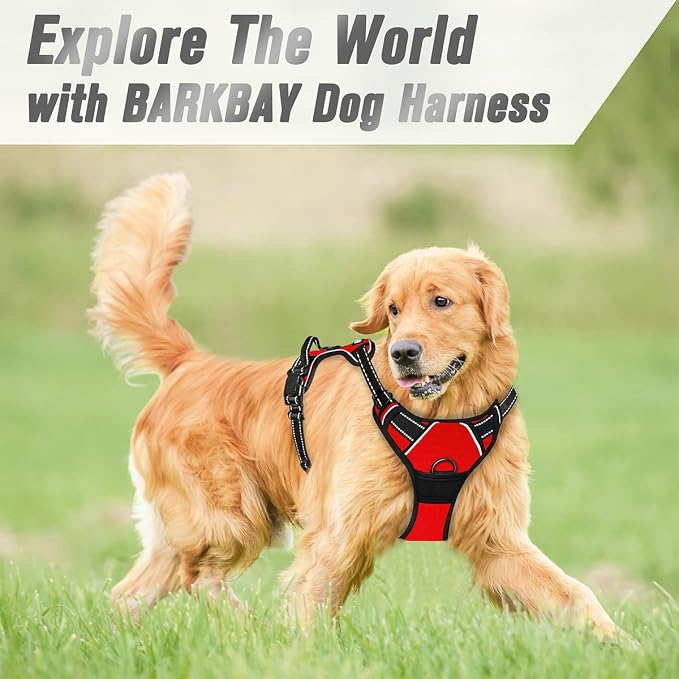 BARKBAY Dog Harness No Pull for Large Dogs Front Back Clips,Dog Vest | Soft Padded No Choke With Handle,Easy On&Off,Adjustable Reflective For Walking Training Running(Red,L)