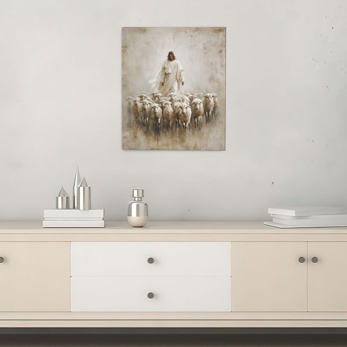 Jesus and Lamb Wall Art Christian Jesus Lamb Canvas Wall Decor Christ Religious Pictures painting Print Framed Artwork Decorations Gifts for Living Room Bedroom Prayer Room Church 24"x20"