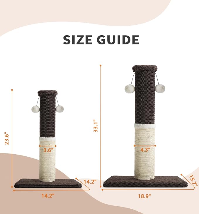 Made4Pets Cat Scratching Post with Sisal & Carpet for Indoor Cats, 23.6" | Cat Scratcher with Wide Stable Base, Interactive Hanging Toys, Ideal for Kittens, Small Cats and Everyday Indoor Play
