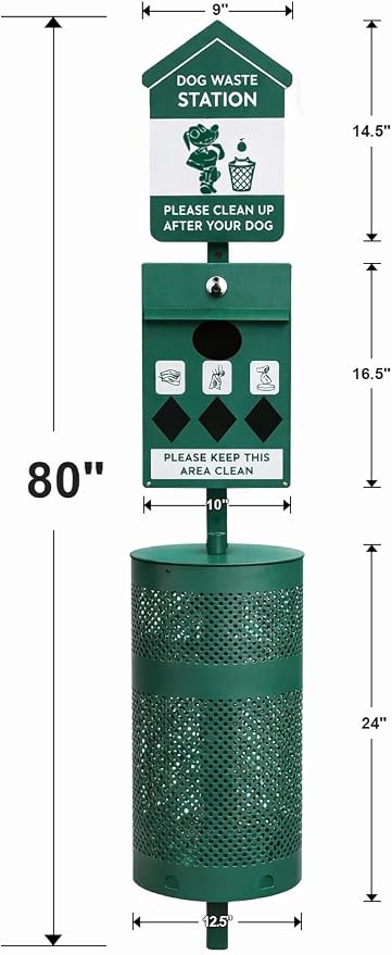 Dog Waste Station Outdoor Pet Waste Station- Desing With 4 Holes And 800 Dog Poop Bags, 50 Waste Can Liners, 3 Poop Bag Holders & 2 Set Of Keys, For Commercial Use, Parks, Condos & HOA