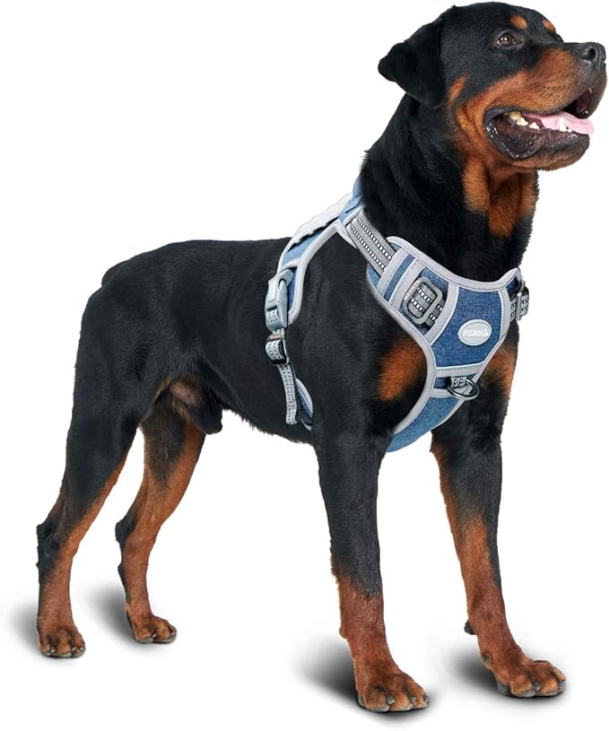 AUROTH Tactical Dog Harness for Small Medium Dogs No Pull Adjustable Pet Harness Reflective Working Training Easy Control Pet Vest Military Service Dog Harnesses Denim Blue S