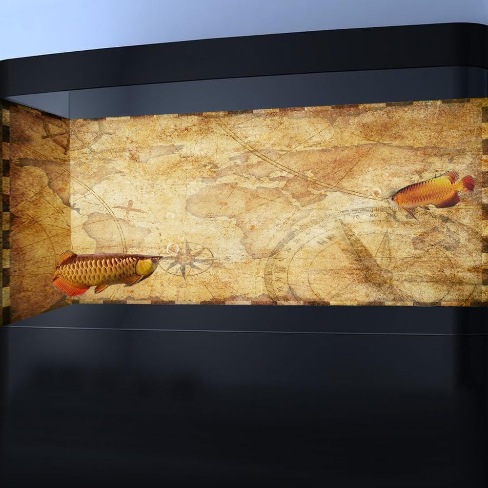 36X20IN Retro Old Travel World Map Terrarium Background, Art Parchment Pirate Treasure Map Reptile Habitat Background with 10EVA Double-Sided Tape