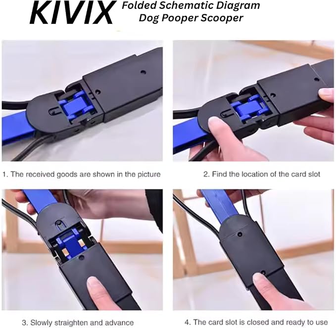 KIVIX 28" Pooper Scooper Foldable Blue Dog Pooper Scooper Poop Scooper with Unbreakable Material and Durable Spring Easy to Use for Grass, Dirt, Gravel