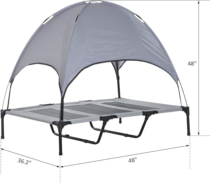 PawHut Elevated Dog Bed with Removable Canopy, 48 inch, Gray | Large Pet Bed, Outdoor Dog Cot, UV Protection Shade, Camping