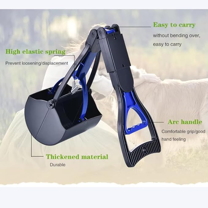 28" Pooper Scooper Foldable Green Dog Pooper Scooper Dog Poop Scoop with Unbreakable Material and Durable Spring Easy to Use for Grass, Dirt, Gravel
