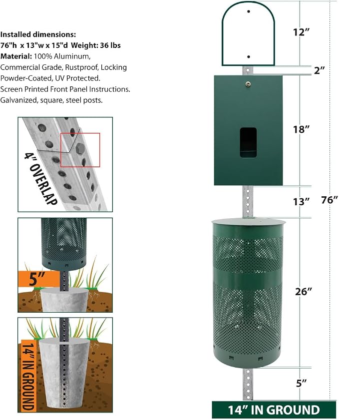 Zero Waste USA - Sentry® SINGLpul® Dog Waste Station - Gloss Green | Includes 400 SINGLpul® header bags, 25 can liners, rust-proof aluminum station & 10-year warranty