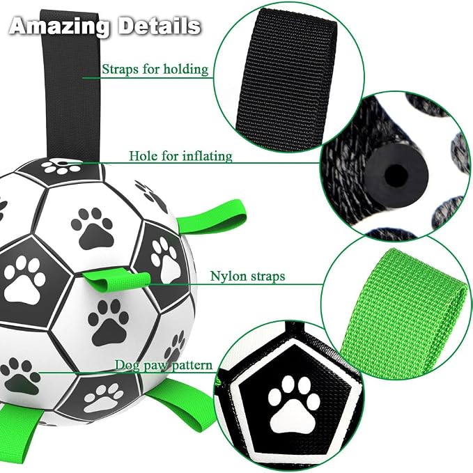 Amasiver Dog Soccer Ball Toys, 9'' World Cup Dog Soccer Ball with Straps, Dogs Birthday Gifts, Water Toy, Herding Ball, Durable Balls for Large XLarge Pet, Outdoor Dog Toy (9 Inch-XLarge)