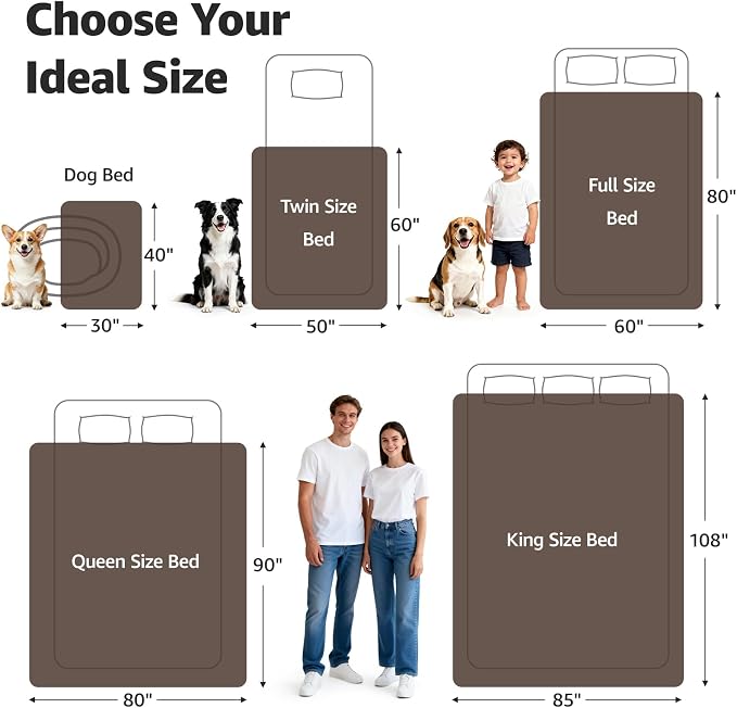 LOOBANI Waterproof Pet Blanket for Couch, Throw Size 50"x60", Coffee | Double-Side Liquid Proof Cozy Flannel, Reversible, Stain-Proof Couch Cover for Small Medium Dogs Bed Crate Furniture