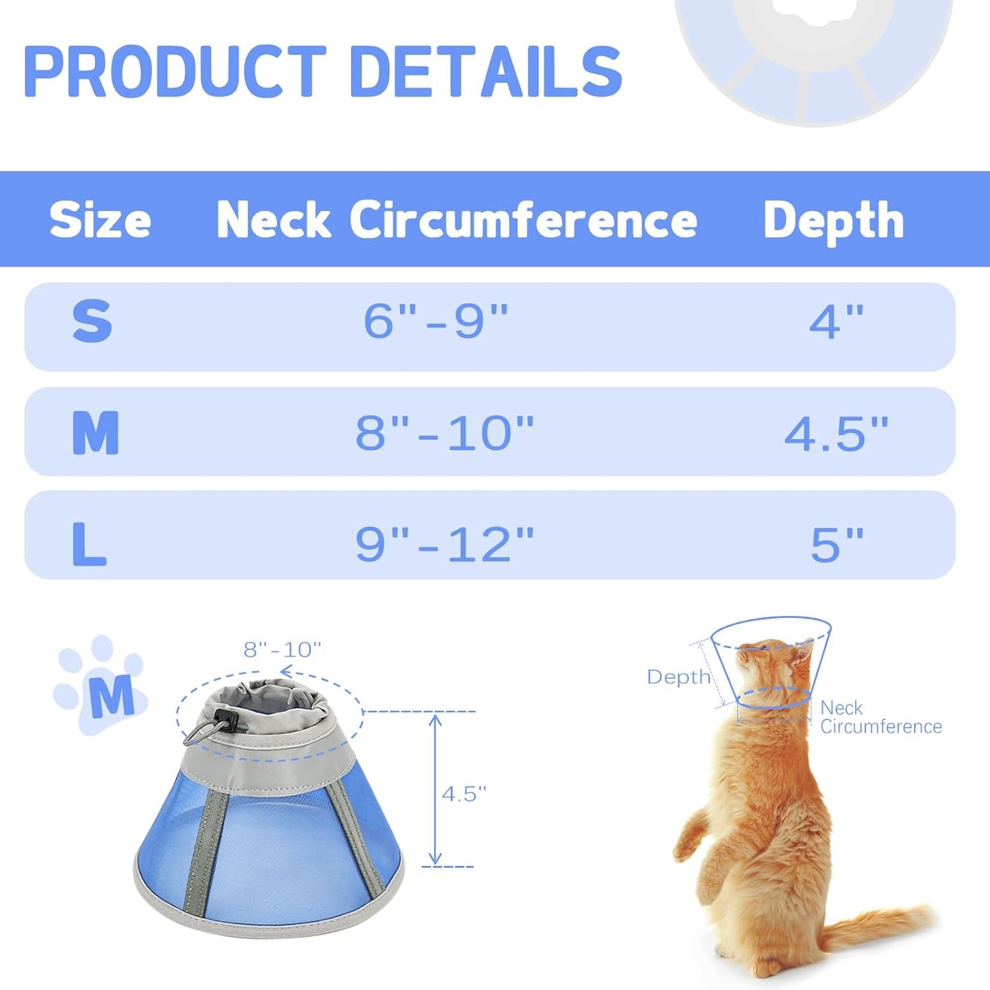 Cat Cone Collar Soft, Cat Recovery Collar for Large Medium Small Cats Kittens, Kitten Cone Alternative After Surgery