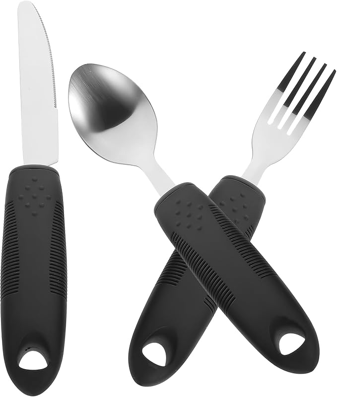 Healifty Adaptive Tableware Set for Elderly 3-Piece Anti-Shake Utensils with Non-Slip Handles Spoon Fork Cutter Eating Aid for Disabled Adults