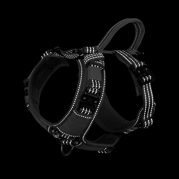 ICEFANG Dog Halter Harness with Metal Buckles,Dog Strap Vest for Small Dogs | Control Handle,Summer-Cooling,Reflective,Front Hook,Adjustable,Soft Padded,No Pull,Grey,Small