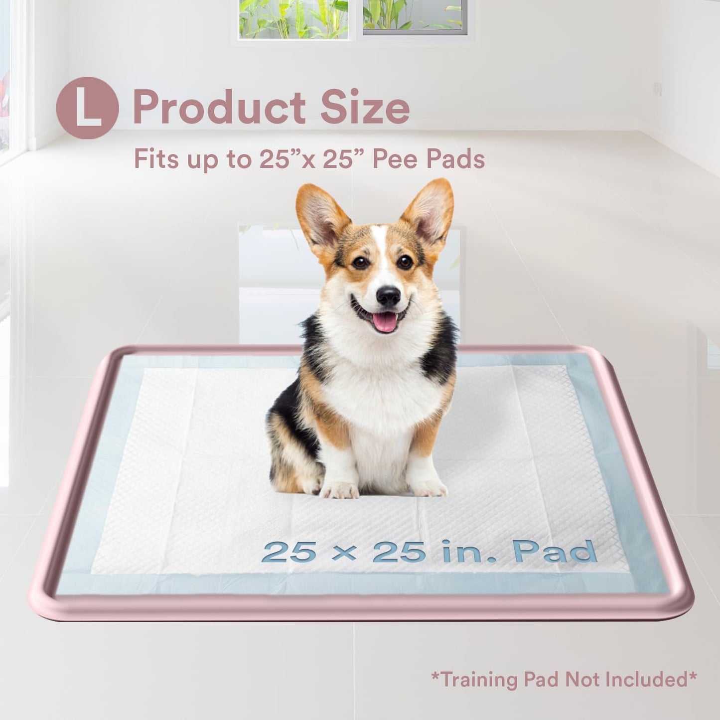 Pee Pad Tray Holder for Dogs - Fits Up to 25 x 25 in. Square Potty Training Pads No Spill Raised Lip High Edge Silicone Mat, Extra Thick and Non-Slip for Indoor Floor Protection (Large, Pink) | eenk