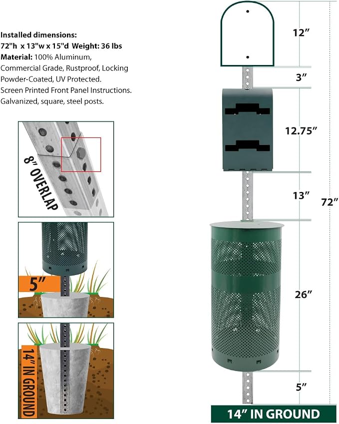 Zero Waste USA - The Sentry® Dog Station - Tie-Handle Roll Bag System - Free 400 waste bags and 25 can liners - Over 500k sold in USA (Matte Black)