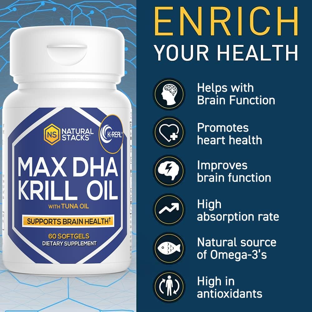 Antarctic Krill Oil Supplement - DHA EPA Omega 3 Supplement with Antioxidant Astaxanthin - Omega 3 Fish Oil to Support Brain, Heart & Joint Health - 60 Krill Oil SoftGels