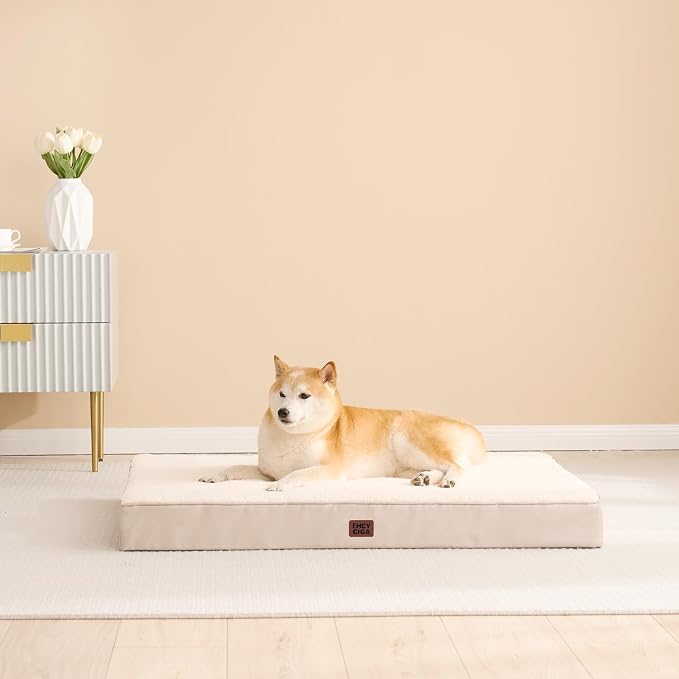 EHEYCIGA Orthopedic Dog Bed Large with Removable Washable Cover, 41IN Camel | Egg Crate Foam Support, Durable Oxford fabric, Non-Slip Bottom, Machine Washable, Soft Waterproof Plush Pet Bed Mat For Crate