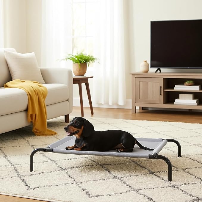 Amazon Basics Cooling Breathable Elevated Dog Bed with Metal Frame for Small Dogs, 36" x 22" x 7.5", Grey