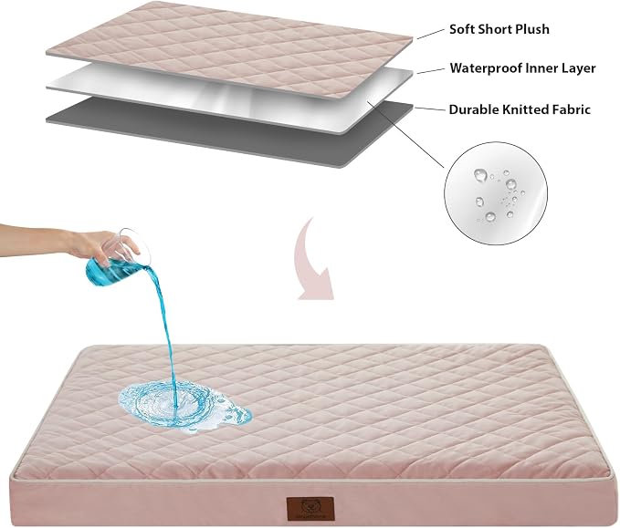 WNPETHOME Orthopedic XXL Dog Beds for Large Senior Dog Bed Comfy Sleeping | XXL Washable Waterproof Dogs Bed with Removable Cover, Multi-Needle Quilting Dogs Crate Bed for Relax , Pink 47x29 Inch