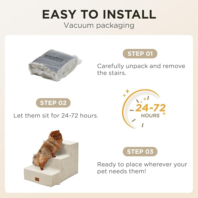 Joydeco Large Dog Stairs for High Beds - Extra Wide Pet Steps for Large Dogs to Get on Tall Bed, 4-Step Cat Ramp for Couch, 20" H Beige