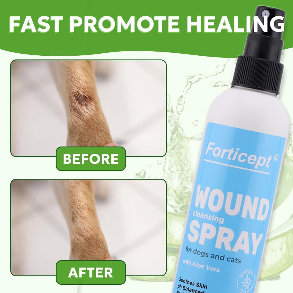 Forticept Hot Spot Spray for Dogs Cats & Horses, Itch Relief Wound Cleanser with Aloe Vera, 8 oz