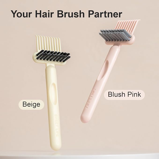 RHOS 2-in-1 Hair Brush Cleaner and Remover Tool - Comb for Removing Hair and Dust, Suitable for Home and Salon Use (2 Pack - Pink)
