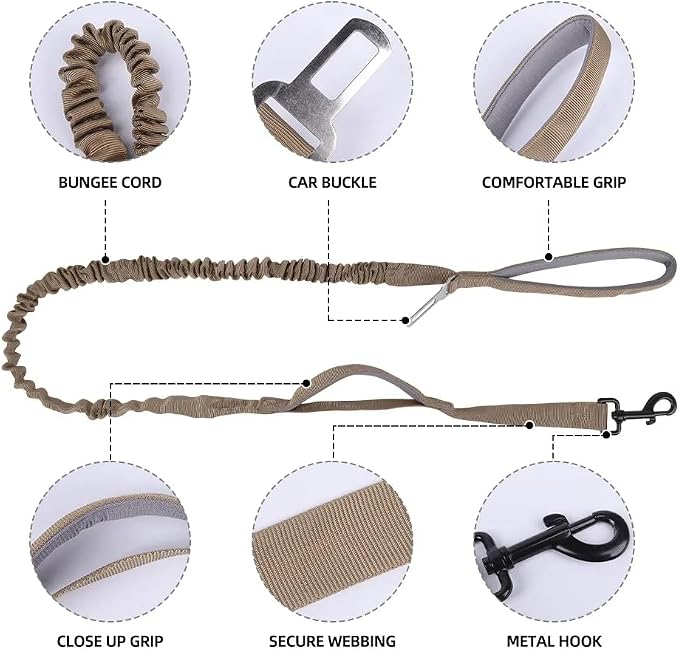 Tactical Dog Harness with Leash for Large Dogs, No Pull Adjustable Dog Harness, Reflective K9 Working Pet Vest for Walking, Training (Khaki, XL)