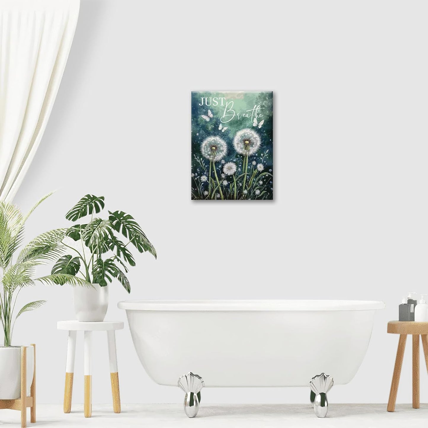 Dandelion Pictures Wall Art, Farmhouse Floral Bathroom Wall Decor, Rustic Inspirational Framed Painting Butterfly White Flower Canvas Artwork for Bathroom Bedroom Living Room Decorations 24"L x 16"W