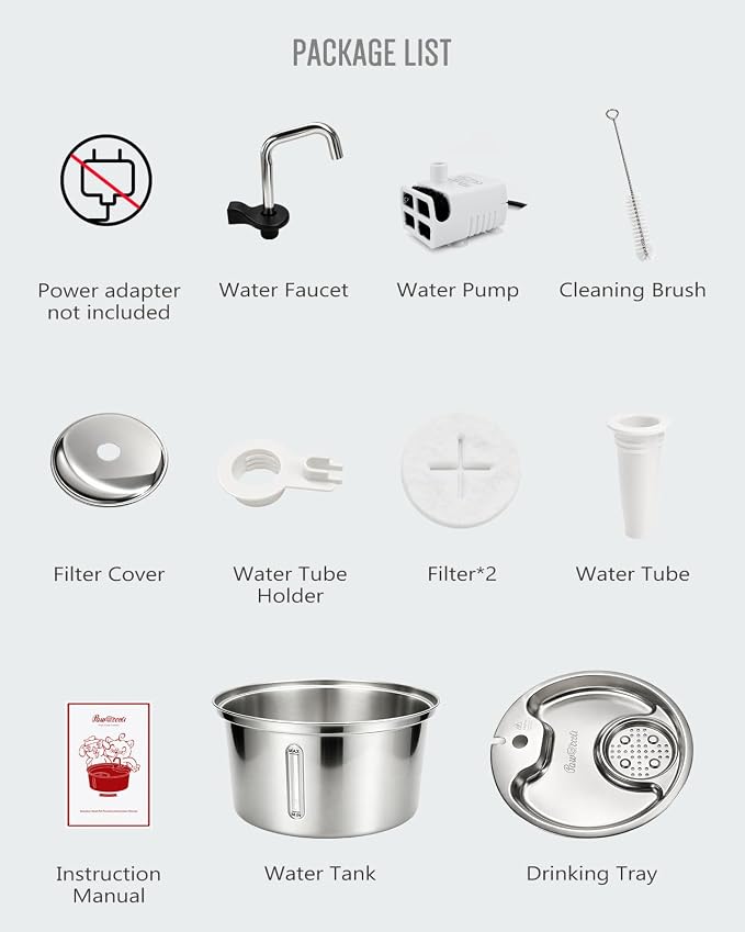 Dog Water Fountain Stainless Steel, 7L/1.8Gal Pet Fountain Water Bowl with Multi-Filtration & Deeper Drinking Aera, Large cat Water Fountain with Water Window & LED, Ultra-Quiet