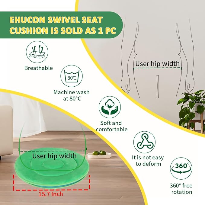 360 Degree Swivel Seat Cushion for Car or Chair,Rotating Seat Cushion for Elderly,Swivel Car Seat Chair Assist for Elderly to Turning Easily from Bed to Wheelchair (Green-1Count(17.7"X17.7"))