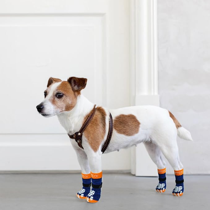 PUPTECK Anti-Slip Dog Socks with Double Sides Grips for Small Medium Large Dogs Hardwood Floors Prevents Licking, Dog Shoes for Hot Pavement Traction Control for Senior Dogs, Dark Blue, M