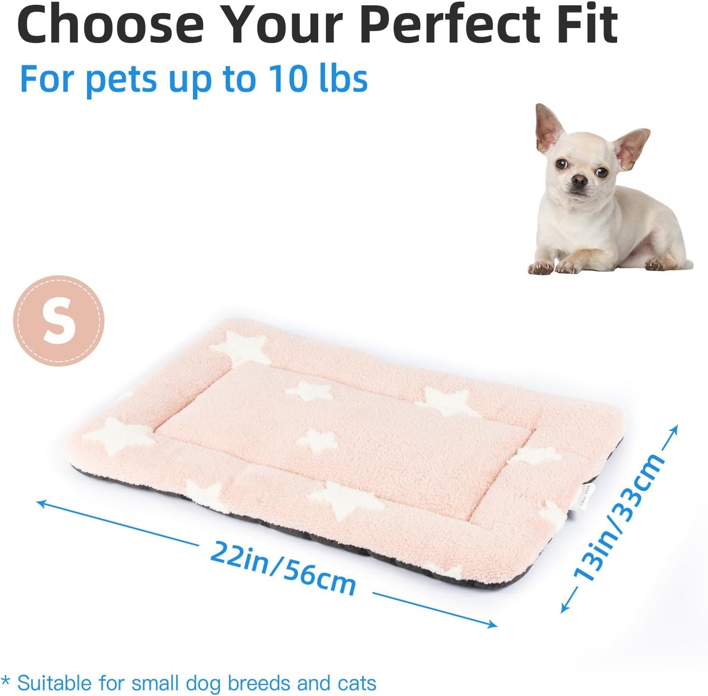 Mora Pets Cat Bed for Indoor Cats Washable Dog Crate Pad Cute Star Dog Bed Mat for Small Dogs Pet Kennel Pad for Cage Soft Flat Puppy Kitten Cushion Sleeping Anti-Slip Pink 22 x 13
