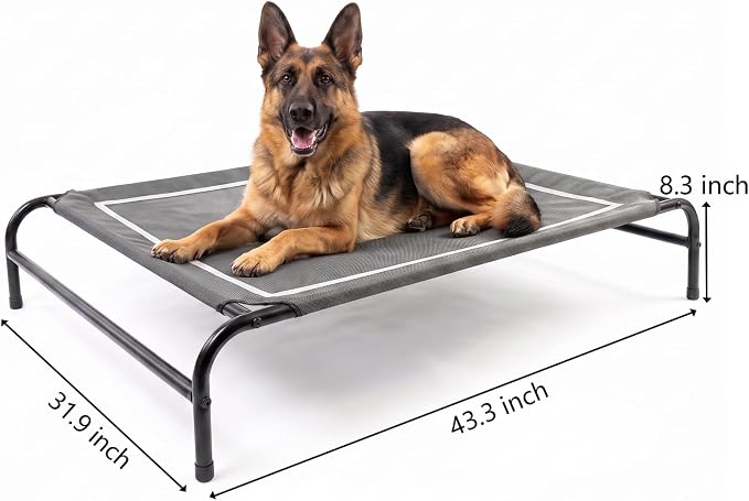 MICOOYO Outdoor Dog Bed, Elevated Dog Bed Raised Dogs Bed with Breathable & Washable Mesh, No-Slip Feet, Easy Clean, Chew Proof, Portable Dog Cot for Indoor & Outdoor Use, 47" x 31" x 9", Grey