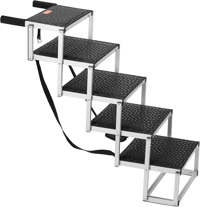 VEVOR Dog Stairs for Car Wide 5-Steps,Folding Dog Car Ramp with Nonslip Surface, Portable Pet Steps Lightweight Aluminum for Car, SUV and Truck, Supports up to 150 lbs