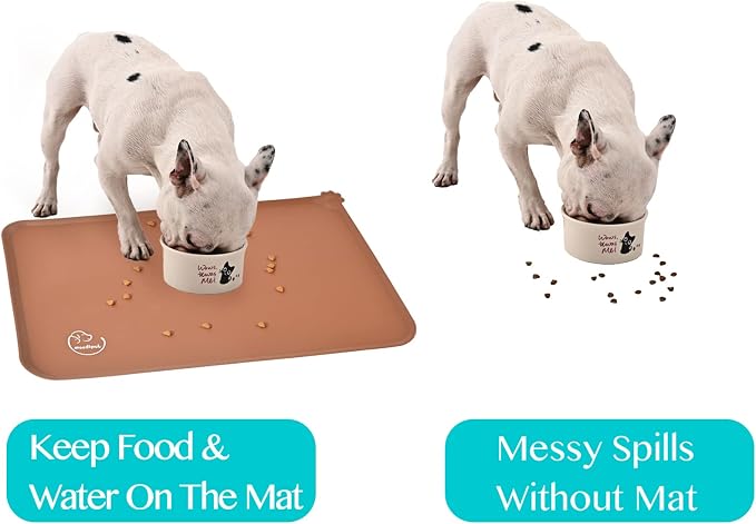 Silicone Waterproof Dog Cat Pet Feeding Mats, Non Slip, Easy Clean Pet Dog Cat Bowl Mats Placemat (24" x 16") Brown