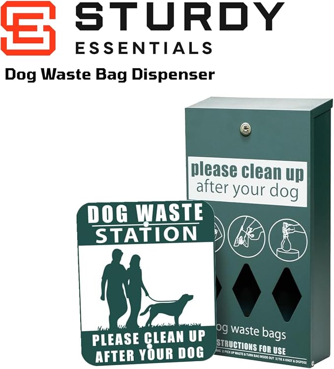 Premium Steel Dog Waste Station - Pet Waste Station | Durable pet stations for dogs with Easy Bag System, Weatherproof Waste Disposal, 300 Dog Waste Bags & 25 Liners