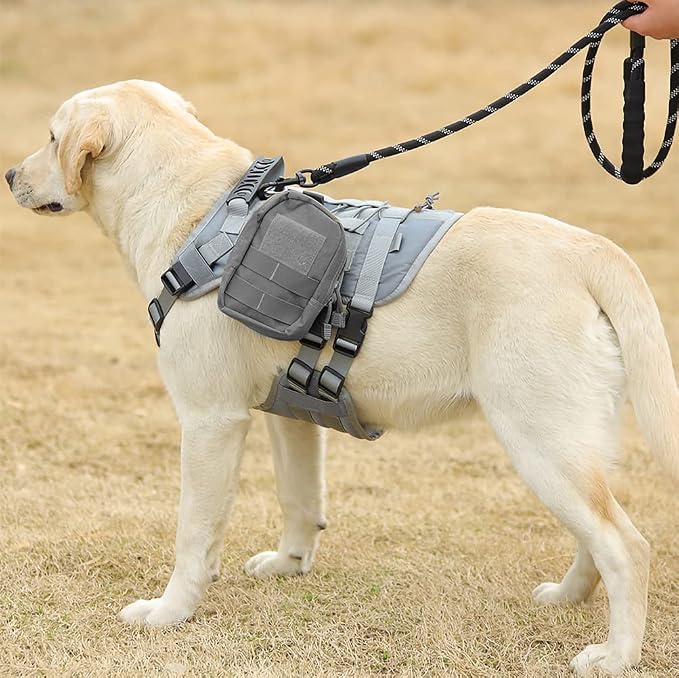 Tactical Dog Harness for Medium Large Dogs No Pull, Military Dog Harness with Handle,Service Dog Vest with Molle & Loop Panels, Adjustable Pet Harness for Training Hunting Walking Gray