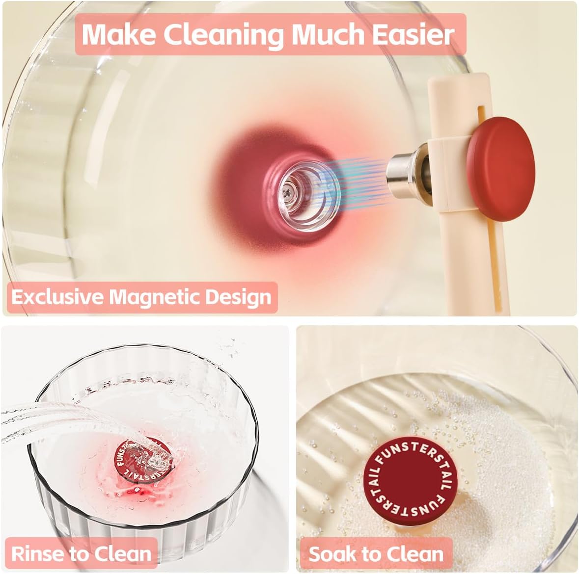 Super Silent Hamster Wheel 10.4 Inch, Magnetic Large Rat Wheel for Chinchilla, Gerbil, Guinea Pig, Cat, Mouse, Sugar Glider and Dwarf, Syrian Hamster Accessories (Tomato Red)