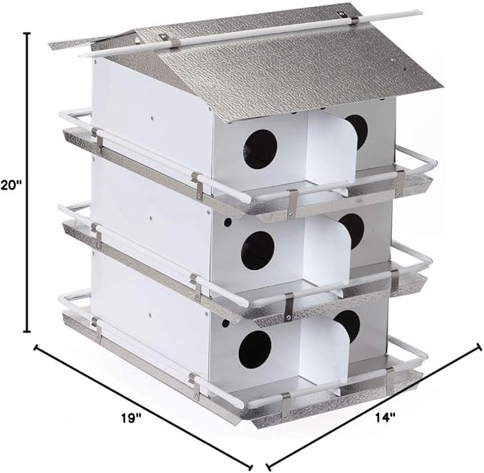 Birds Choice Purple Martin Bird House - Coates Original Bird House Design, 3 Floors / 12 Rooms, Assembly Required, Medium, White/Grey