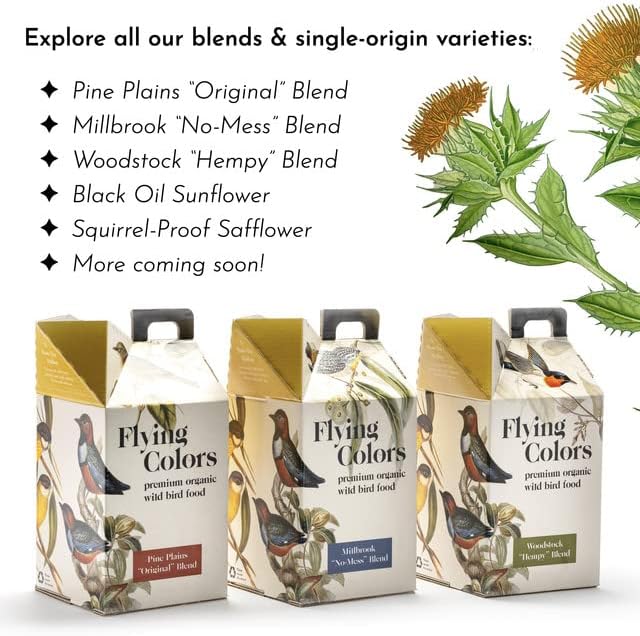 Flying Colors Premium Organic Wild Bird Seed | Millbrook No Mess Bird Seed for Outside Feeders | 100% USDA Organic, Waste Free, No Fillers, No Pesticides | Sunflower, Peanut | 3 Gallon Easy-Pour