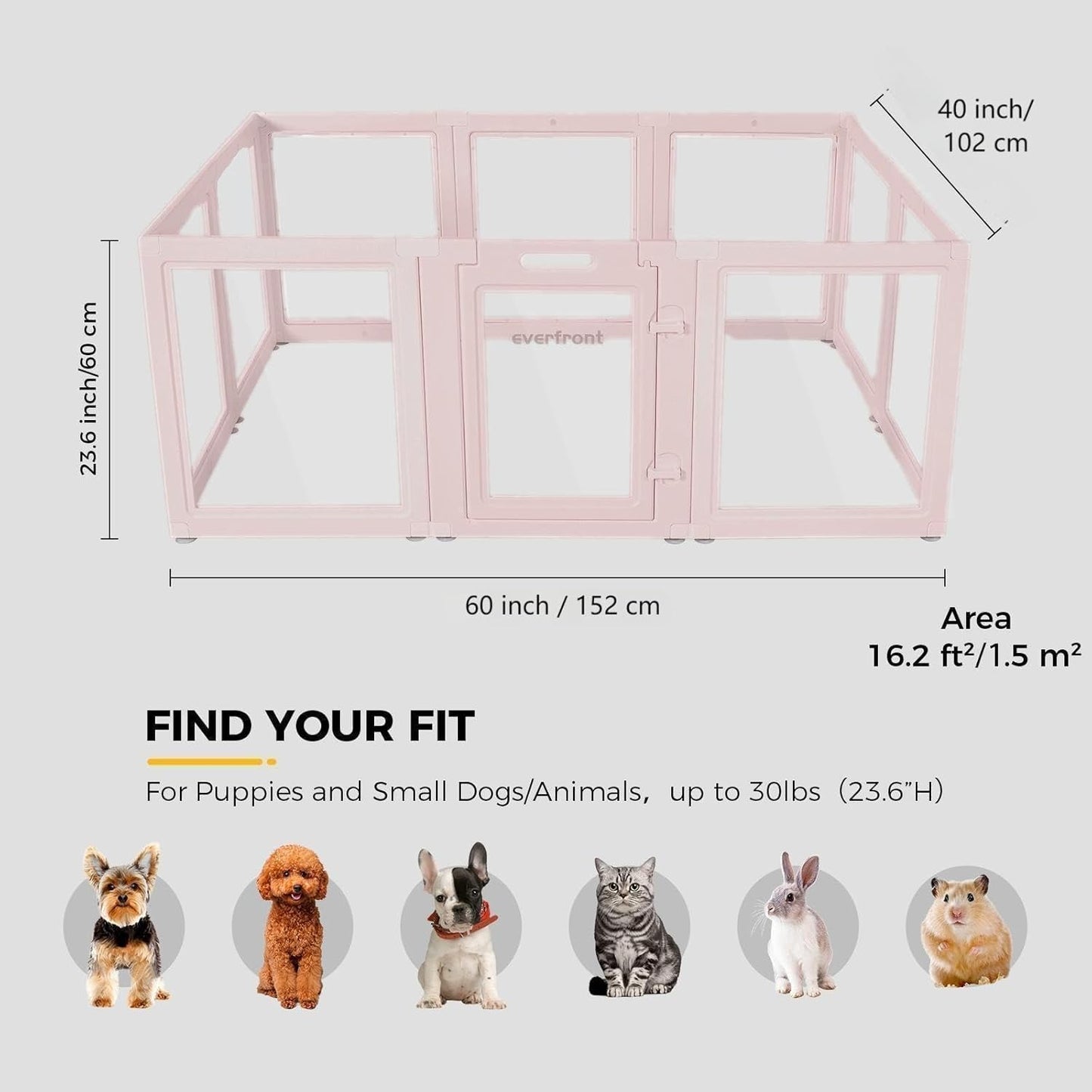 Clear Acrylic Plastic Dog Playpen - Clear Dog Play Pen - Easy Assemble Acrylic Dog Playpen - Puppy Playpen, Cat Playpen, Small Animal Playpen, Dog Play Pen Indoors (Pink-23.6" H, 10PCS)